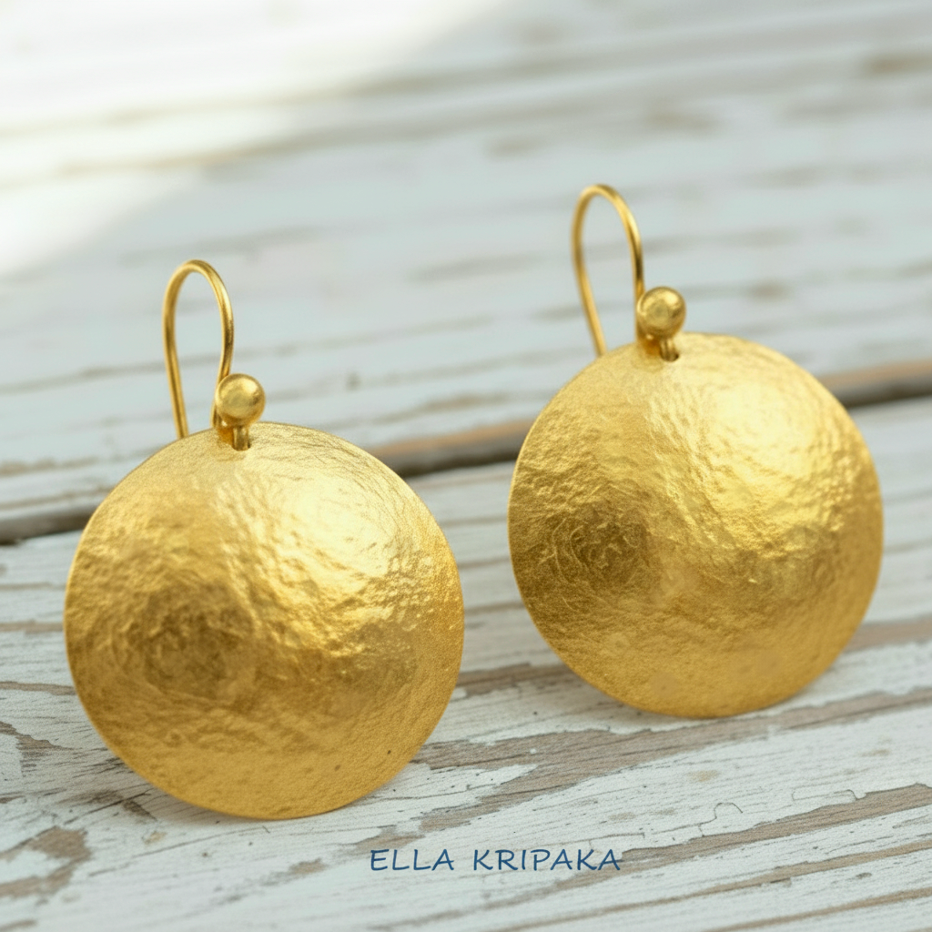 Hammered 24k 9999 Gold 11.2g &35g Ancient Rome Dome Disk Earrings