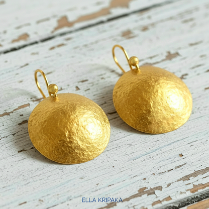 Hammered 24k 9999 Gold 11.2g &35g Ancient Rome Dome Disk Earrings