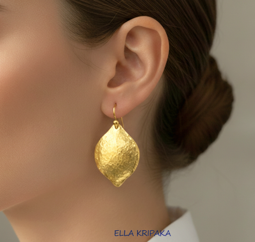 Hammered Solid 24k 9999 Gold 10g &30g Byzantine Earrings Convex Leaf