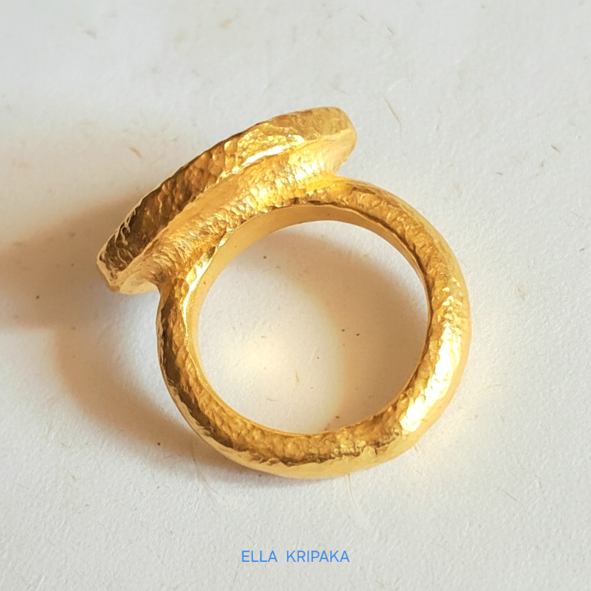Hammered 24k 9999 Gold 28.3g Ancient Egypt Signet Oval 15mm Ring