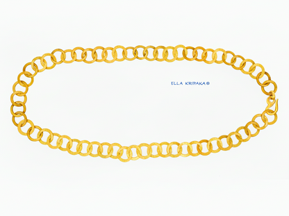 22k gold hammered chain necklace with thick hook clasp on a white background, artist-jeweler's name 'Ella Kripaka' branding