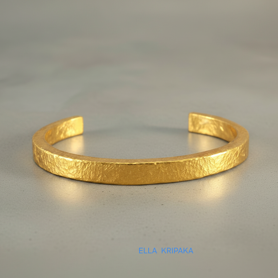 Hammered 24k 9999 Gold 88g Cuff Ancient Rome Bracelet 6mm Thick 3.5mm