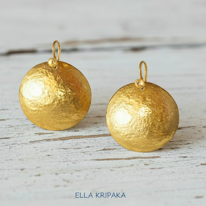 Hammered 24k 9999 Gold 11.2g &35g Ancient Rome Dome Disk Earrings