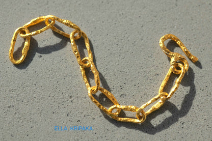 Hammered 24k 9999 Gold 90g Organic Chain Bracelet 15mm Uneven Can 22k