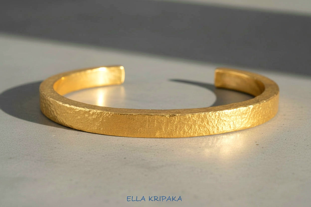 Hammered 24k 9999 Gold 88g Cuff Ancient Rome Bracelet 6mm Thick 3.5mm