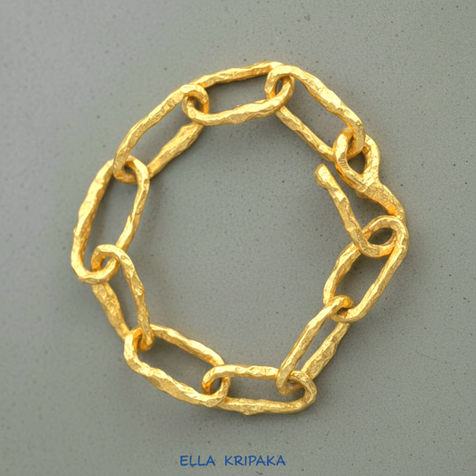 Hammered 24k 9999 Gold 90g Organic Chain Bracelet 15mm 22k