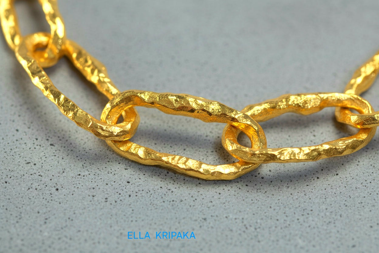 Hammered 24k 9999 Gold 90g Organic Chain Bracelet 15mm Uneven Can 22k
