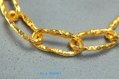 Hammered 24k 9999 Gold 90g Organic Chain Bracelet 15mm Uneven Can 22k