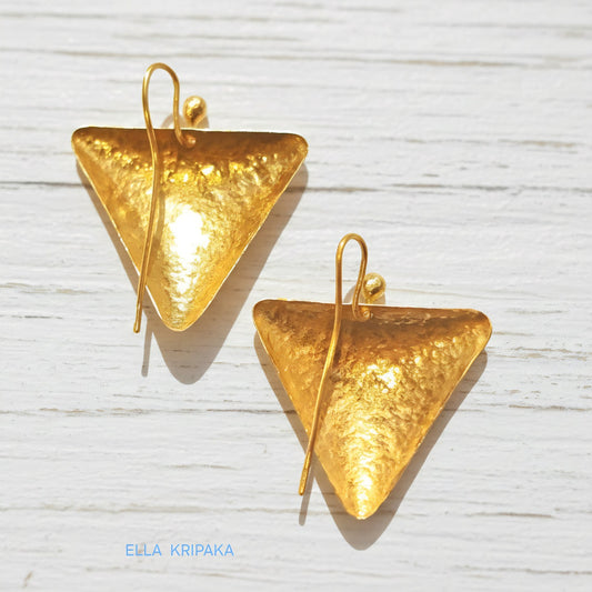 Hammered 24k 9999 Gold 9.2g &26g Triangle Dome Earrings 22k