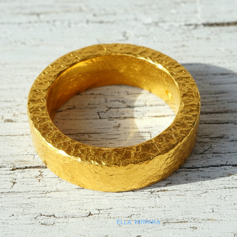 Hammered 24k 9999 Gold 26.5g Ancient Rome Ring 6.4mm Thick 3mm 22k