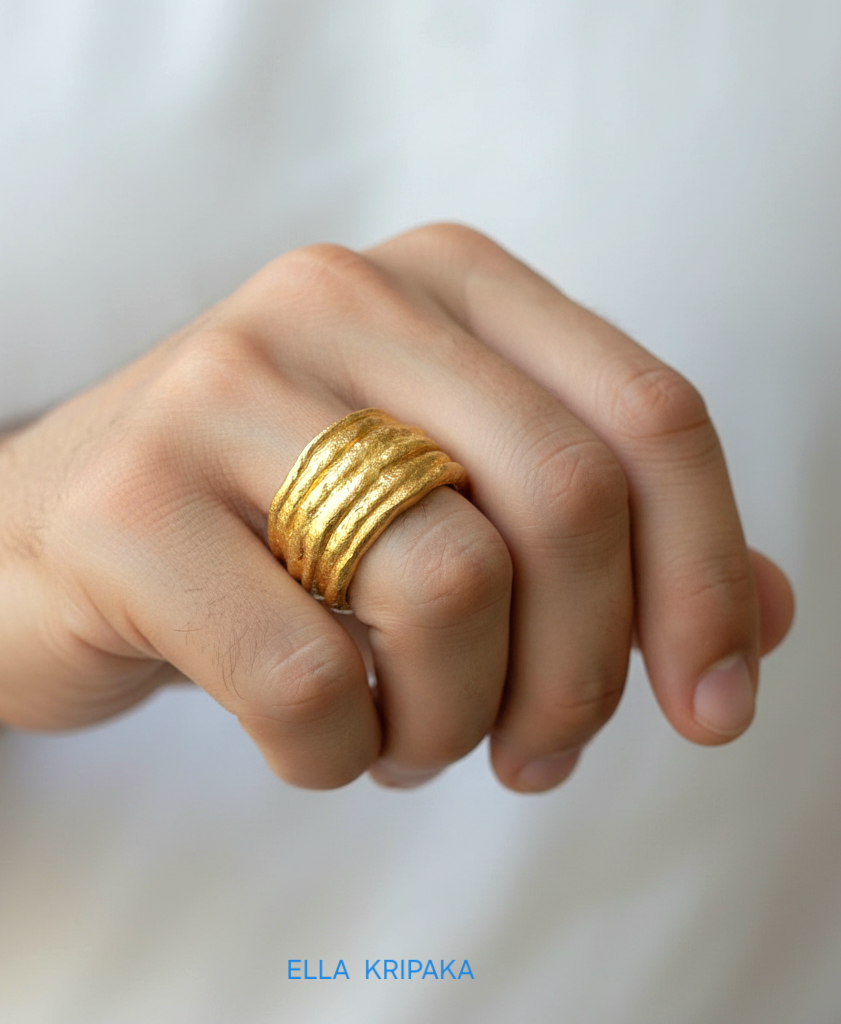 Hammered 24k 9999 Gold 15g Organic Ring Convex Signet 15mm Can 22k