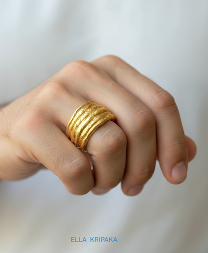 Hammered 24k 9999 Gold 15g Organic Ring Convex Signet 15mm Can 22k