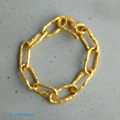 Hammered 24k 9999 Gold 90g Organic Chain Bracelet 15mm Uneven Can 22k