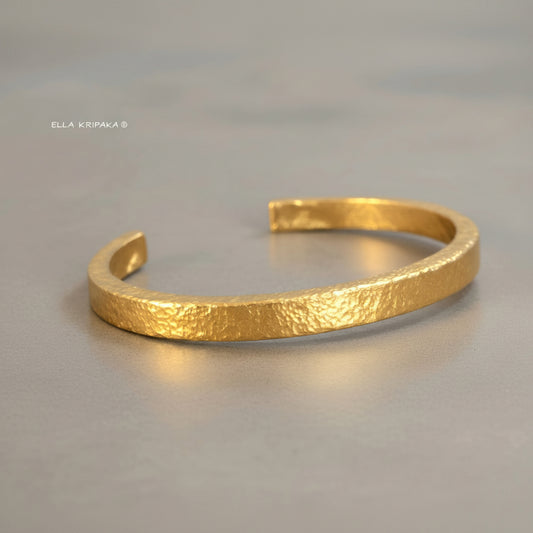 Hammered 24k 9999 Gold 88g Cuff Ancient Rome Bracelet 6mm Thick 3.5mm