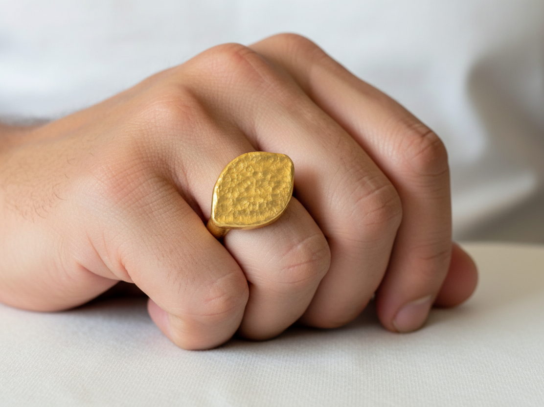 Hammered 24k 9999 Gold 28.3g Ancient Egypt Signet Oval 15mm Ring