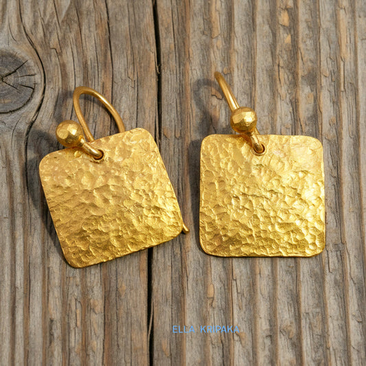 Hammered 24k 9999 Gold 6.4g & 9.5g Square Earrings Custom 22k