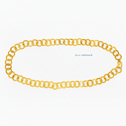 22k gold hammered chain necklace with thick hook clasp on a white background, artist-jeweler's name 'Ella Kripaka' branding