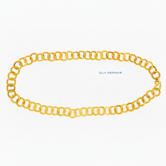 22k gold hammered chain necklace with thick hook clasp on a white background, artist-jeweler's name 'Ella Kripaka' branding