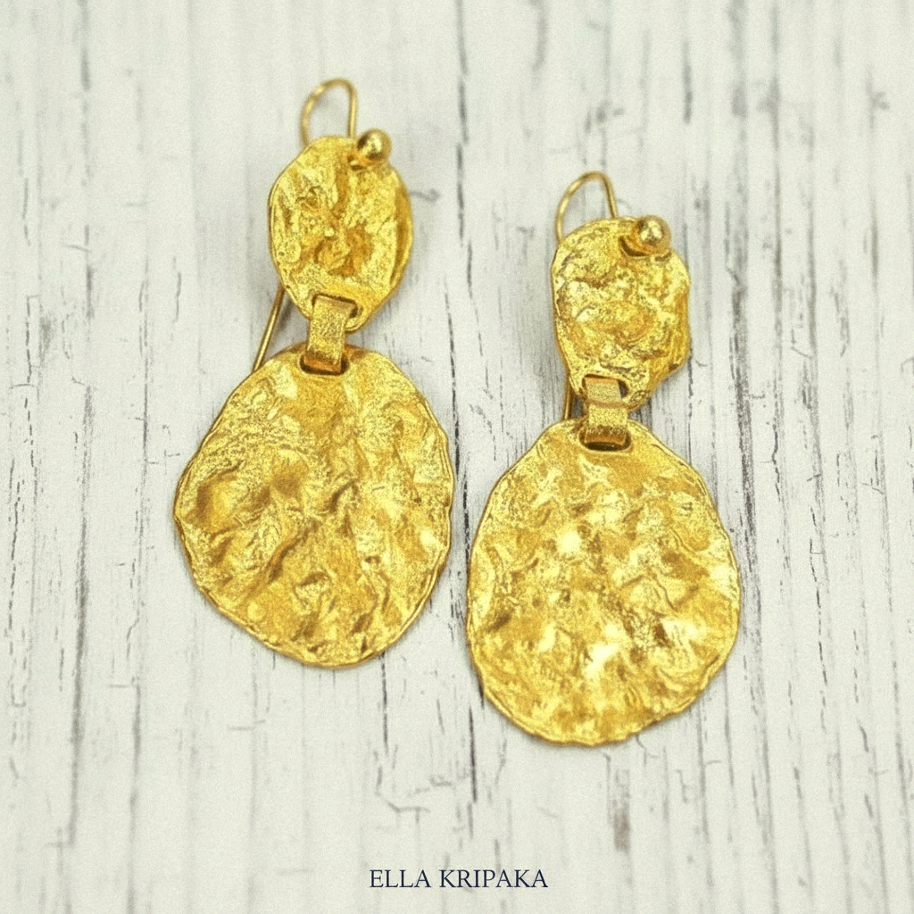 Hammered 24k 9999 Gold 9.2g &25.5g Organic Wavy Earrings Uneven