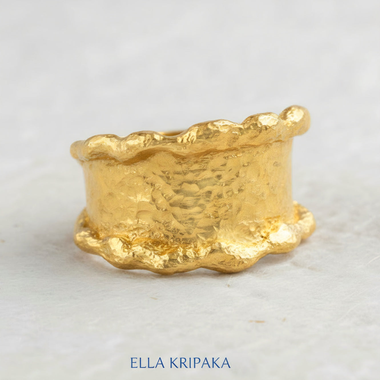Hammered 24k 9999 Gold 33.4g Organic Wavy Ring Signet 15mm Thick