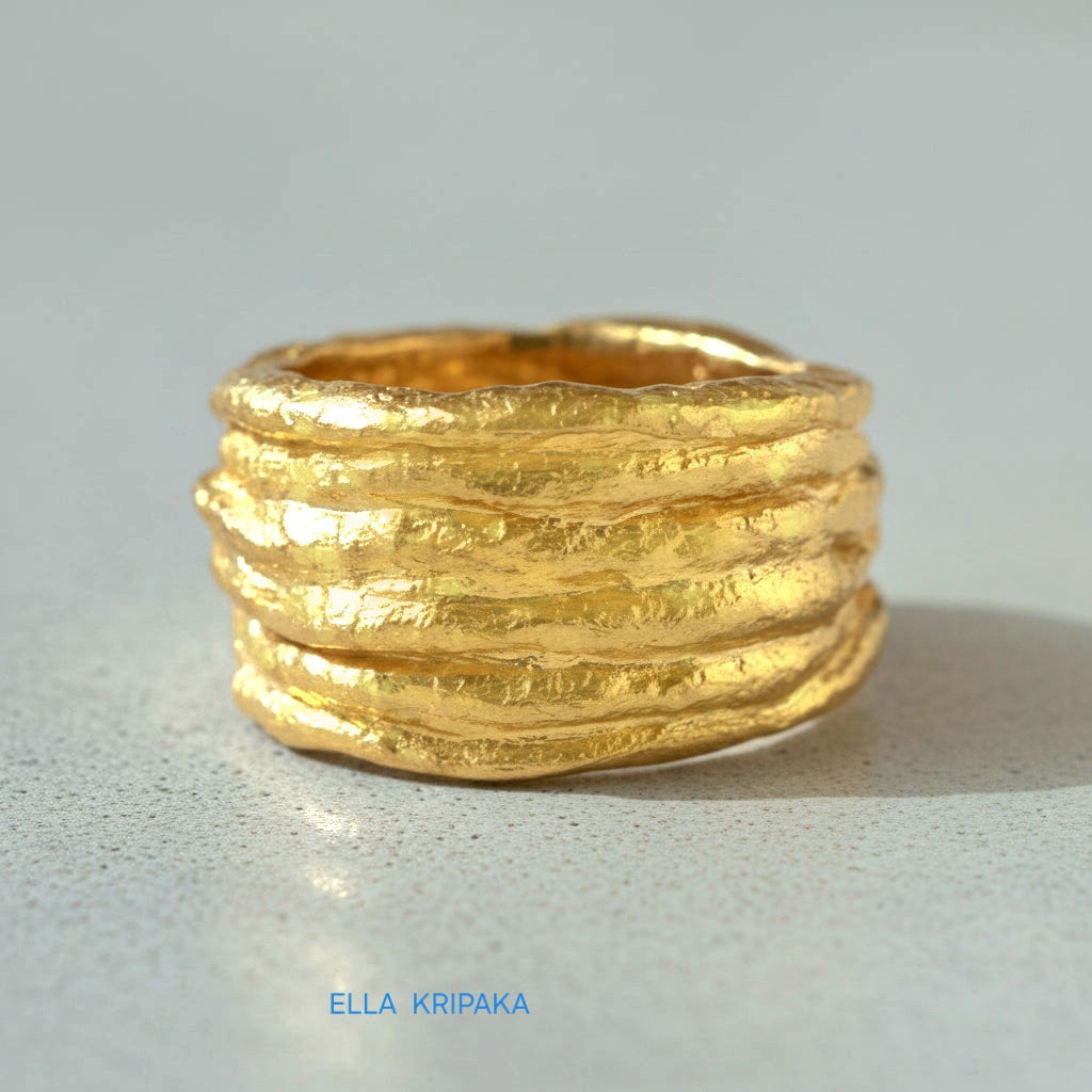 Hammered 24k 9999 Gold 15g Organic Ring Convex Signet 15mm Can 22k