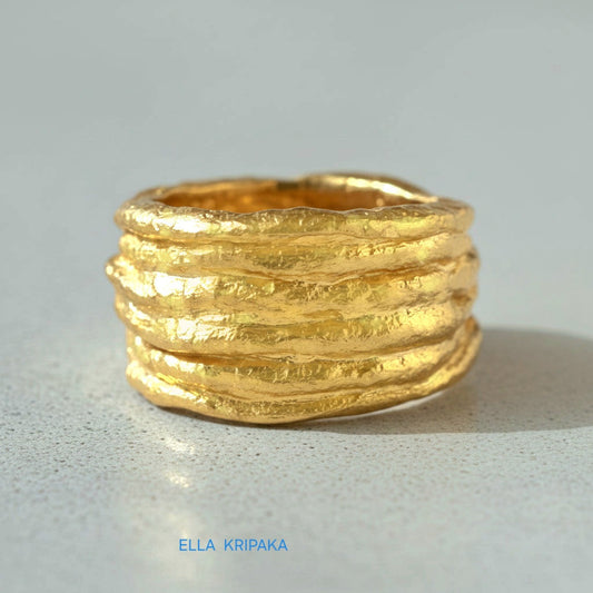 Hammered 24k 9999 Gold 15g Organic Ring Convex Signet 15mm Can 22k