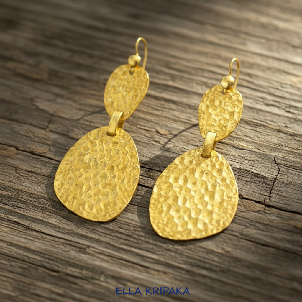 Hammered 24k 9999 Gold 9.2g &25.5g Organic Uneven Earrings Textured
