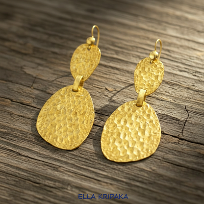 Hammered 24k 9999 Gold 9.2g &25.5g Organic Uneven Earrings Textured