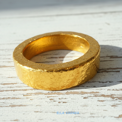 Hammered 24k 9999 Gold 26.5g Ancient Rome Ring 6.4mm Thick 3mm 22k