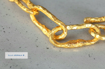 Hammered 24k 9999 Gold 90g Organic Chain Bracelet 15mm Uneven Can 22k