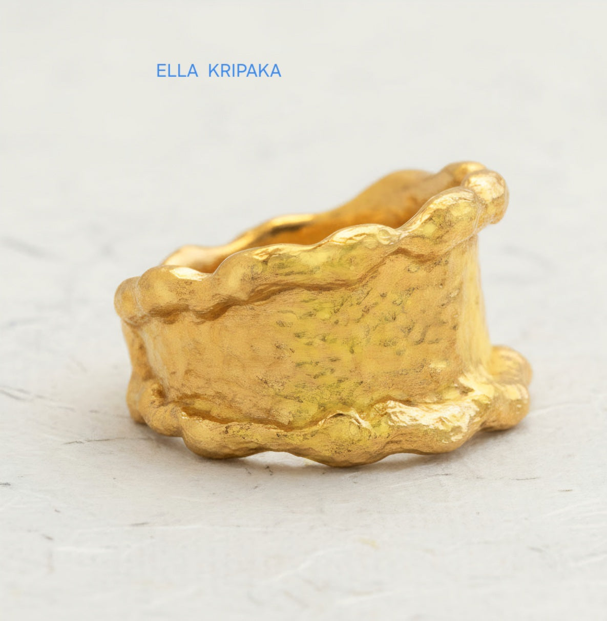 Hammered 24k 9999 Gold 33.4g Organic Wavy Ring Signet 15mm Thick