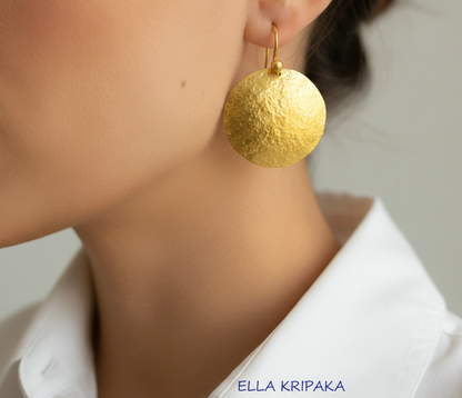 Hammered 24k 9999 Gold 11.2g &35g Ancient Rome Dome Disk Earrings