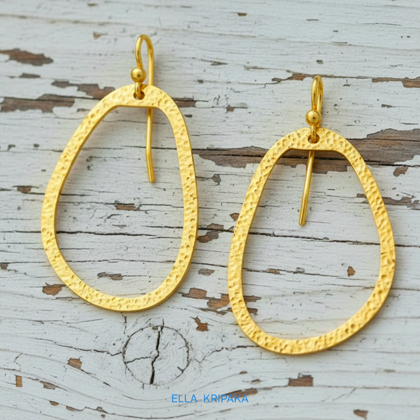 Hammered Solid 24k 9999 Gold 7.3g &21g Organic Oval Hoop Earrings