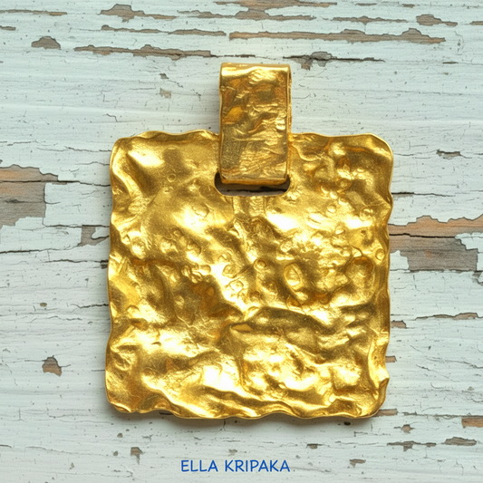 Hammered 24k 9999 Gold 7.2g &23.7g Organic Square Pendant 22k