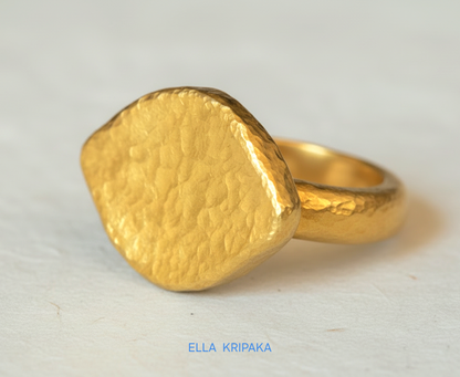 Hammered 24k 9999 Gold 28.3g Ancient Egypt Signet Oval 15mm Ring