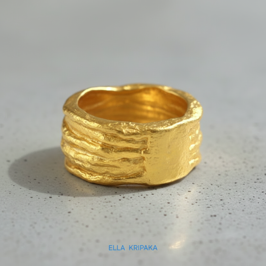 Hammered 24k 9999 Gold 15g Organic Ring Convex Signet 15mm Can 22k