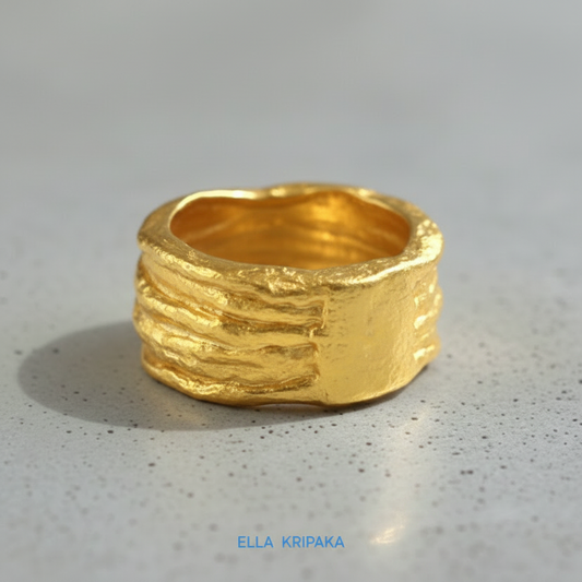 Hammered 24k 9999 Gold 15g Organic Ring Convex Signet 15mm Can 22k