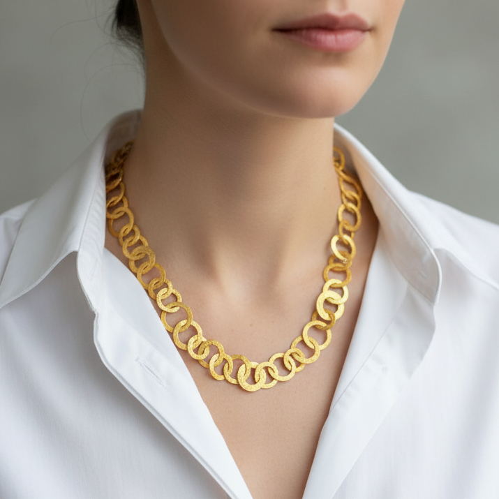 Organic Hammered 22k Gold 88g Chain Necklace Different Links 22mm