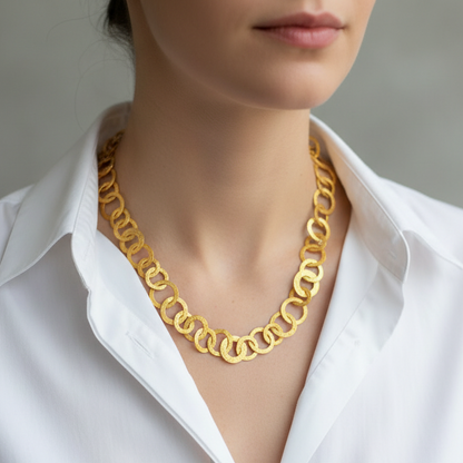 Organic Hammered 22k Gold 88g Chain Necklace Different Links 22mm