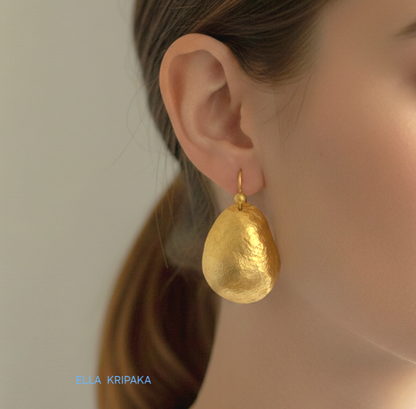 Hammered Solid 24k 9999 Gold 9.5g & 28g Organic Dome Oval Earrings