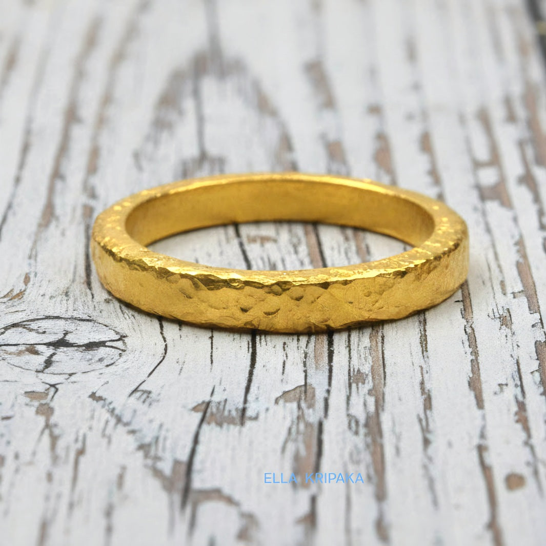 Hammered 24k 9999 Gold 7.5g Ancient Rome Ring 2.8mm Thick 2mm