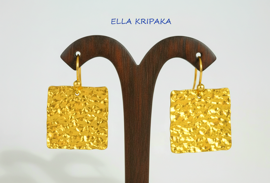 Hammered 24k 9999 Gold 11.2g &35g Organic Square Earrings 22k
