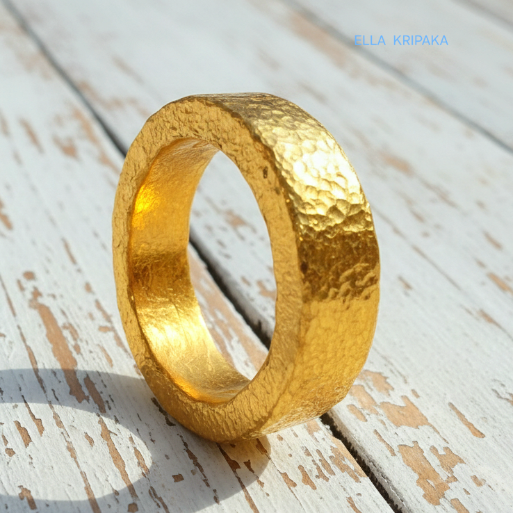 Hammered 24k 9999 Gold 26.5g Ancient Rome Ring 6.4mm Thick 3mm 22k