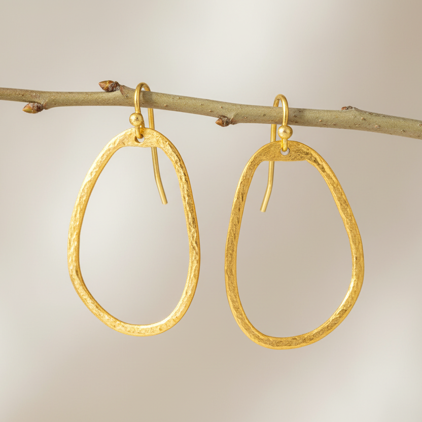 Hammered Solid 24k 9999 Gold 7.3g &21g Organic Oval Hoop Earrings
