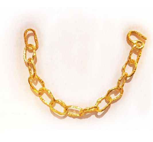 Custom Solid 24k 9999 Gold 50g/size 7in Hammered Organic Chain Bracelet 12mm Can Be 22k Gold